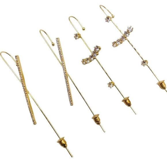 Set of 2 Gold tone ear pin cuff earrings bundle - Picture 1 of 6